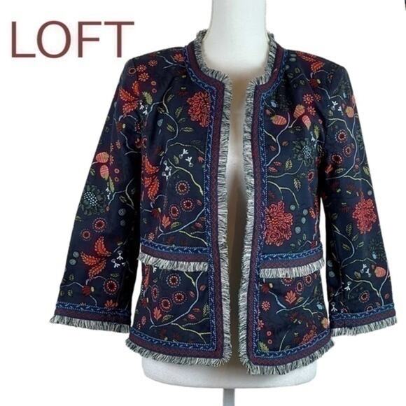 LOFT Jackets & Blazers - Loft Bold Floral Fringe & Embroidered Ribbon Cottage Jacket NWOT